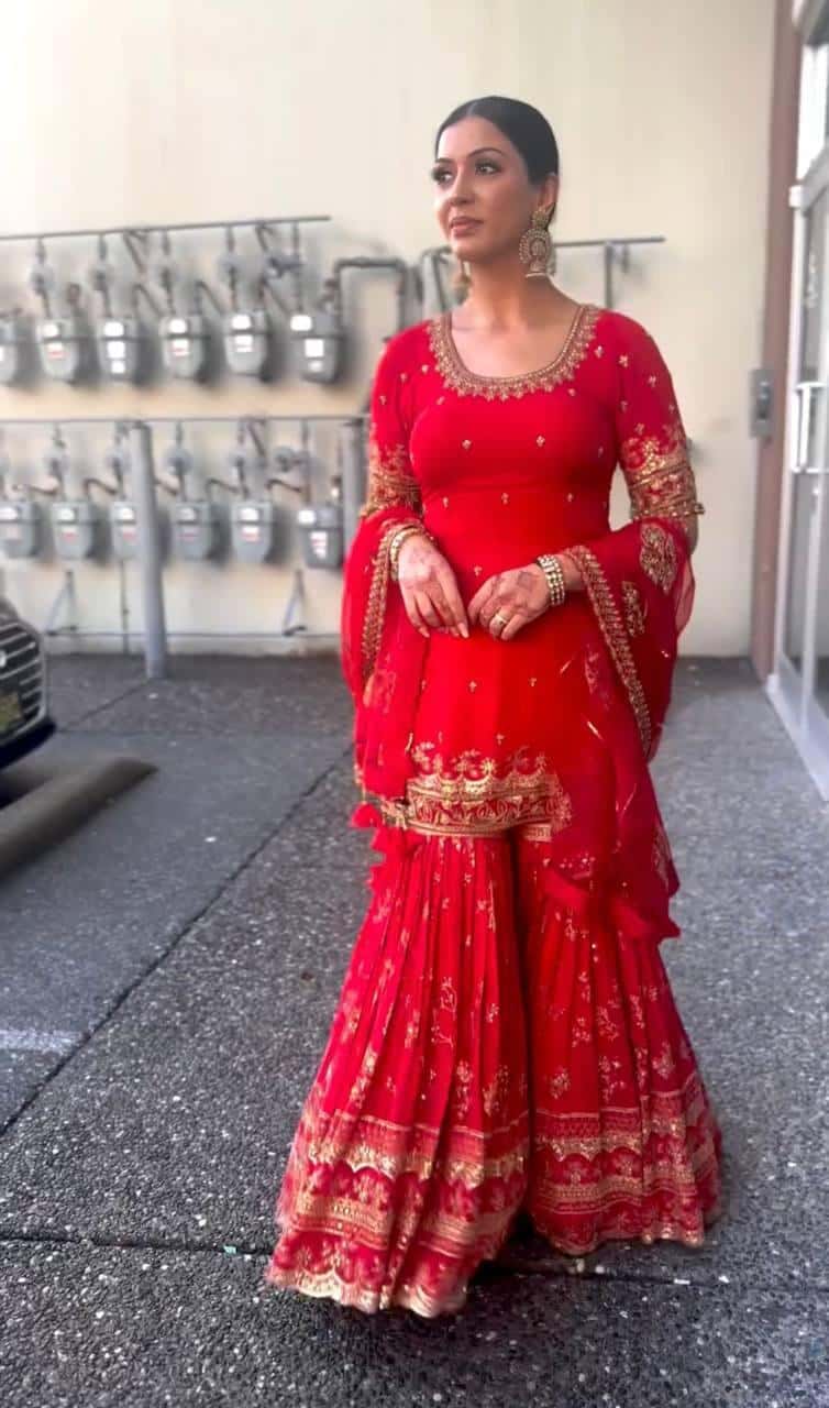 Heavy work wedding wear georgette kurta sharara with Butterfly net dupatta sets