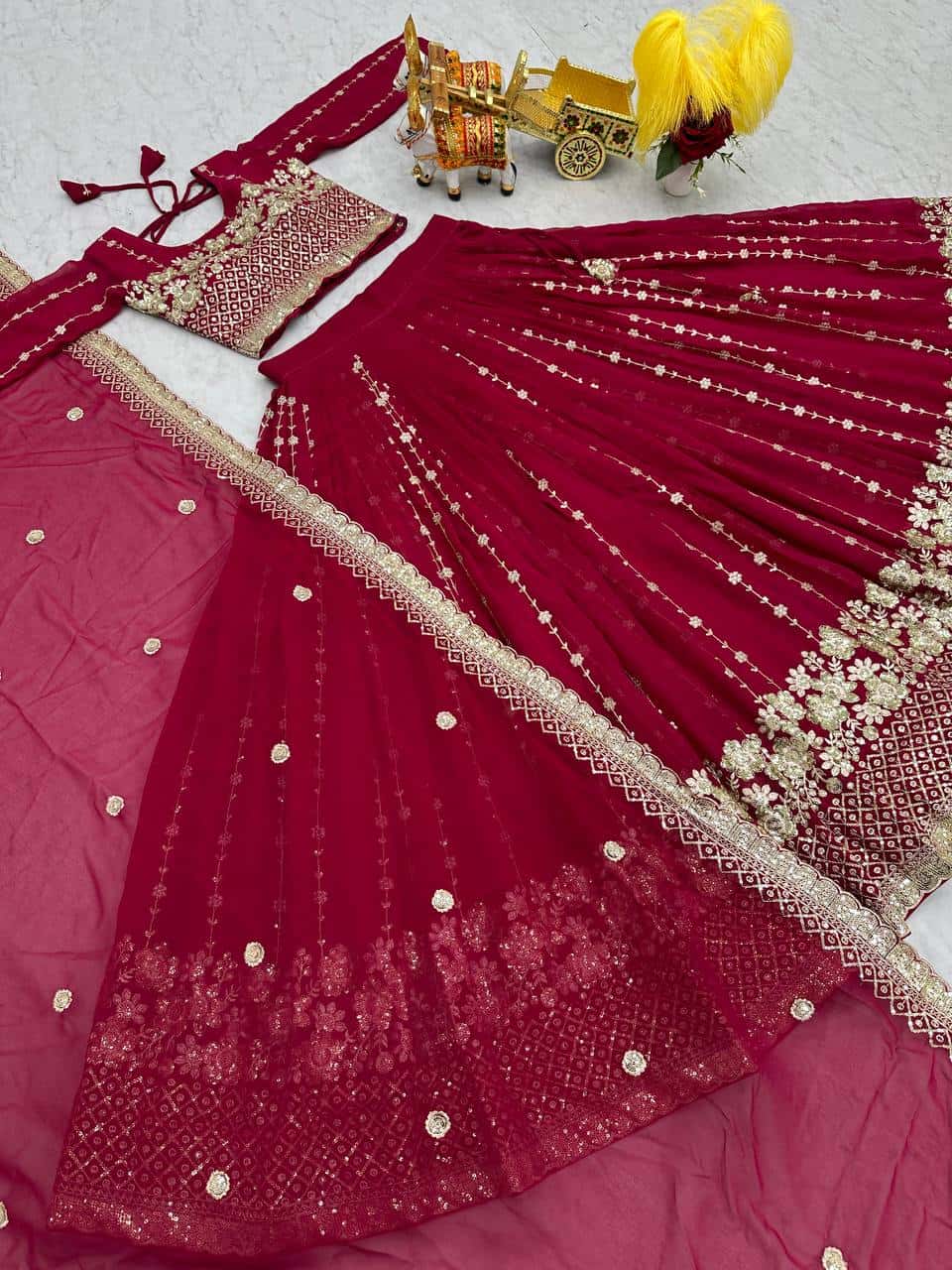 Women's faux georgette wedding wear readyto wear lehenga set