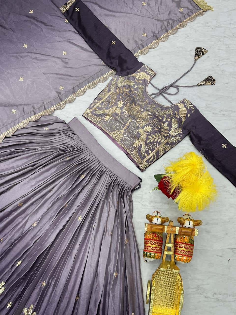 Women's designer Chinnon silk handwork choli lehenga with dupatta sets