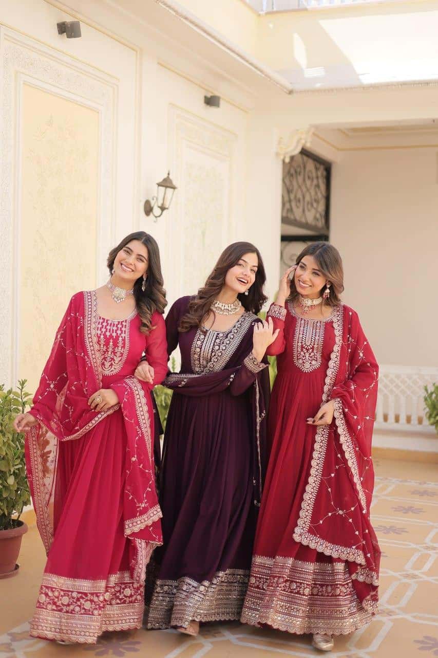 Faux Blooming Gown with Rich Sequins Embroidered work Gown with Dupatta