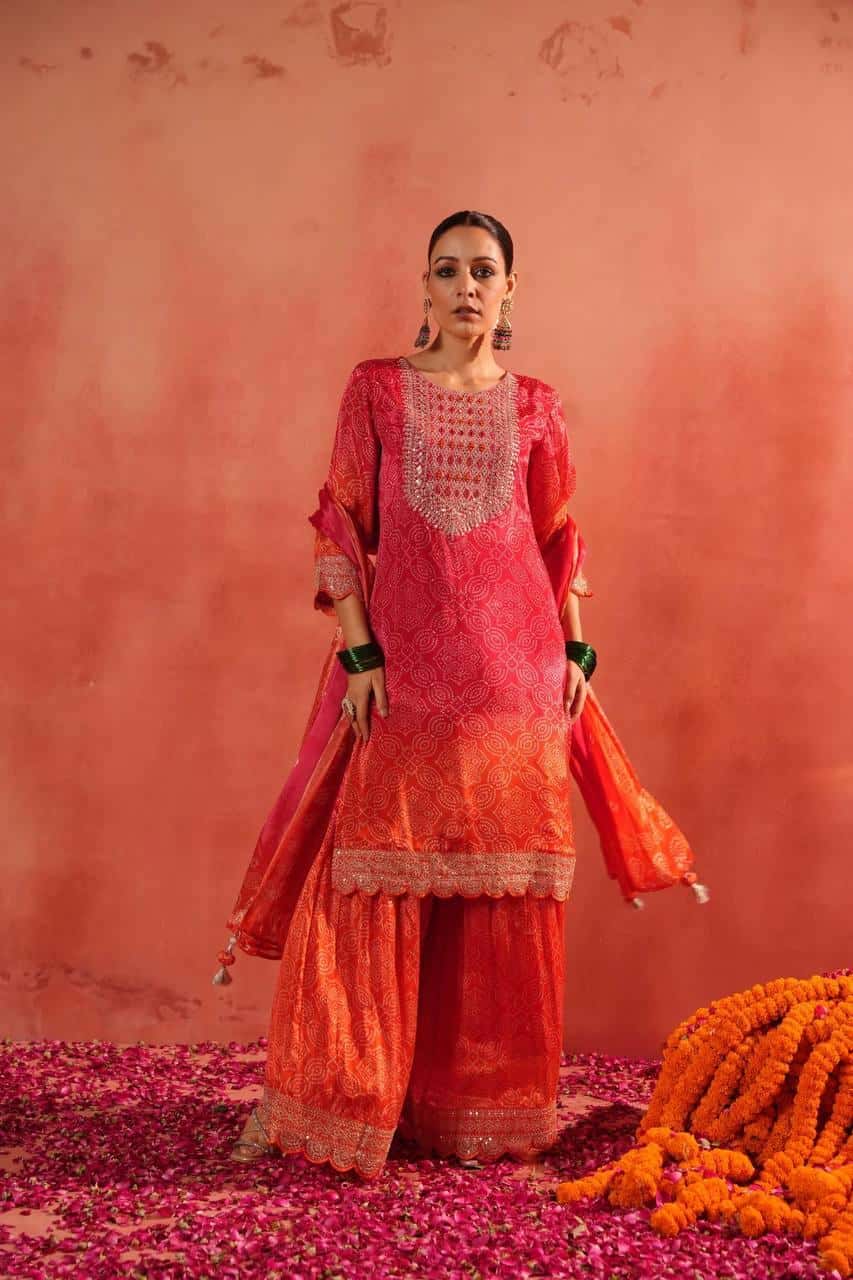 Pure Chinon Silk Kurta Sharara With Dupatta