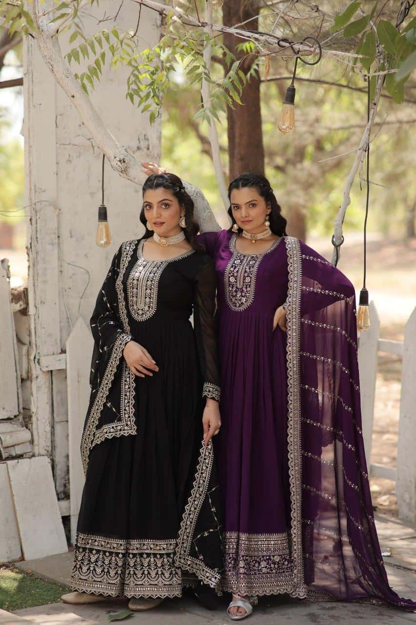 Faux Blooming Gown with Rich Sequins Embroidered work Gown with Dupatta