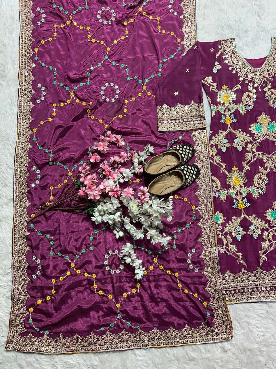 Wedding wear chinnon silk kurta palazzo sets
