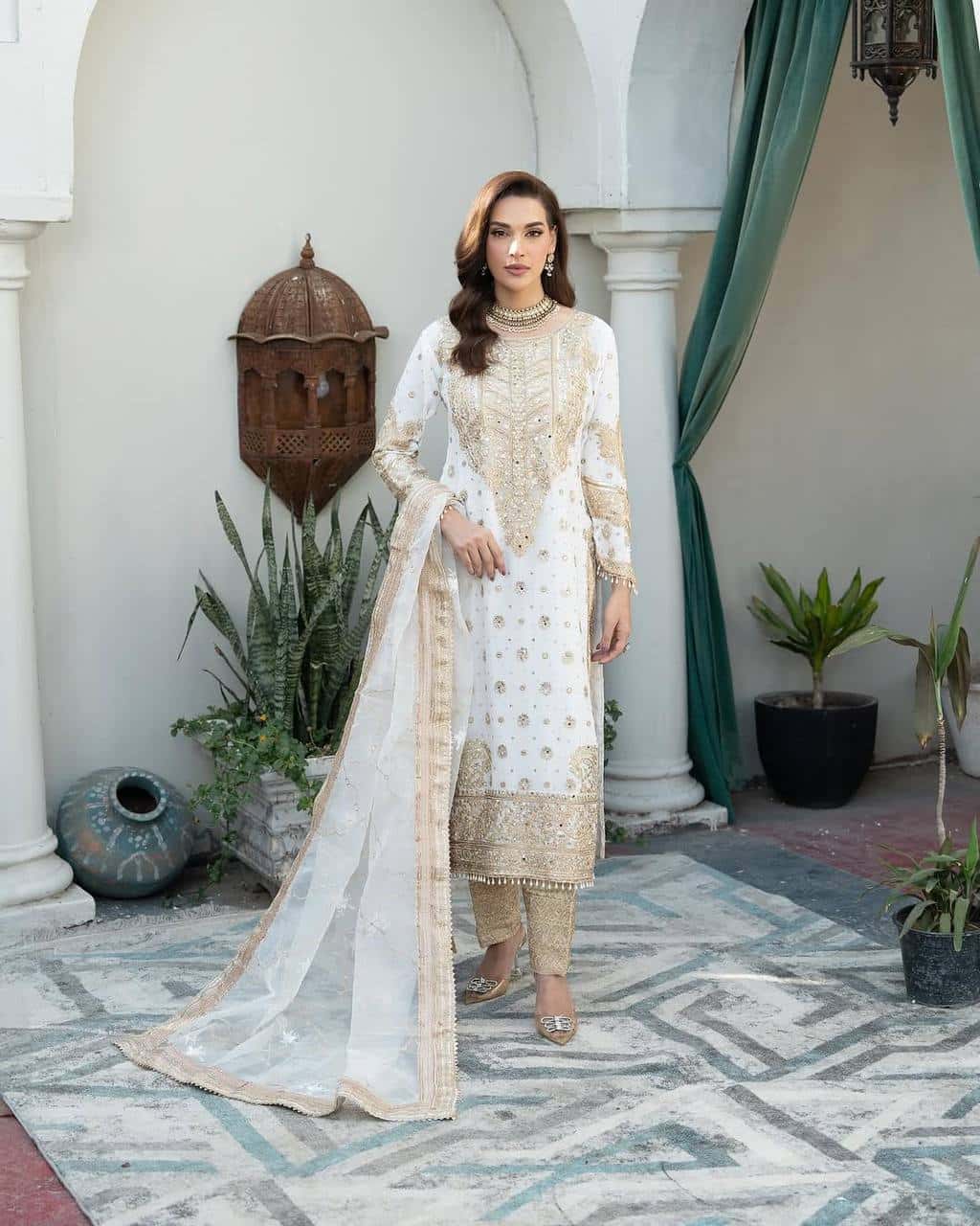 New Collection In heavy Chinnon With Heavy Embroidery Sequence Work Top-Bottom And Dupatta Set Fully Stitched Ready To Wear
