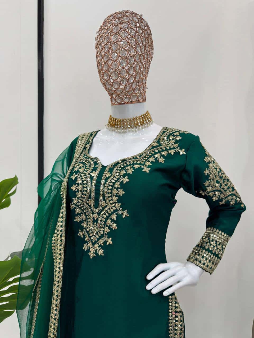 Heavy embroidered chinnon silk kurta sharara with net dupatta sets