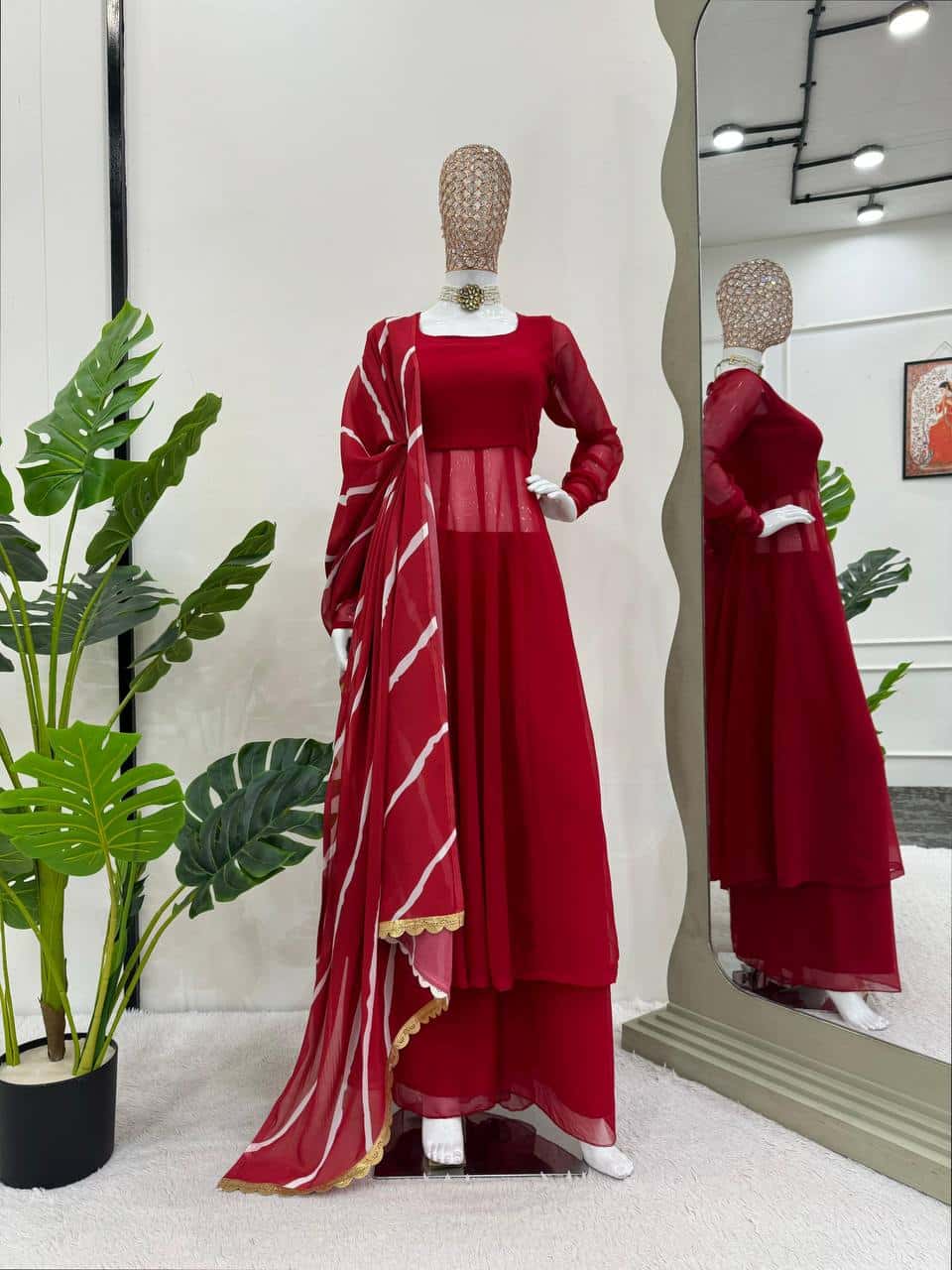 Faux georgette anarkali gown palazzo with digital print dupatta sets