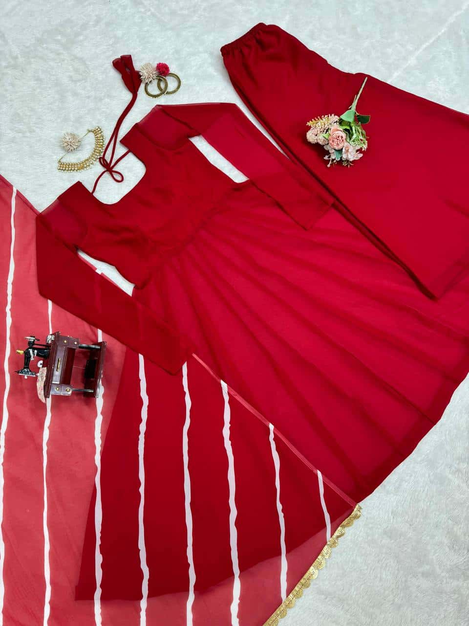 Faux georgette anarkali gown palazzo with digital print dupatta sets