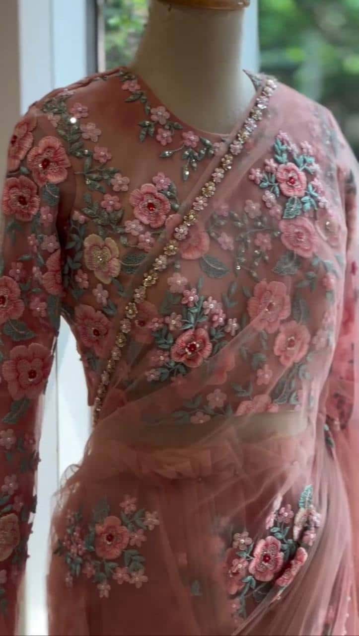 Soft net designer sraee ( un-stitched blouse )