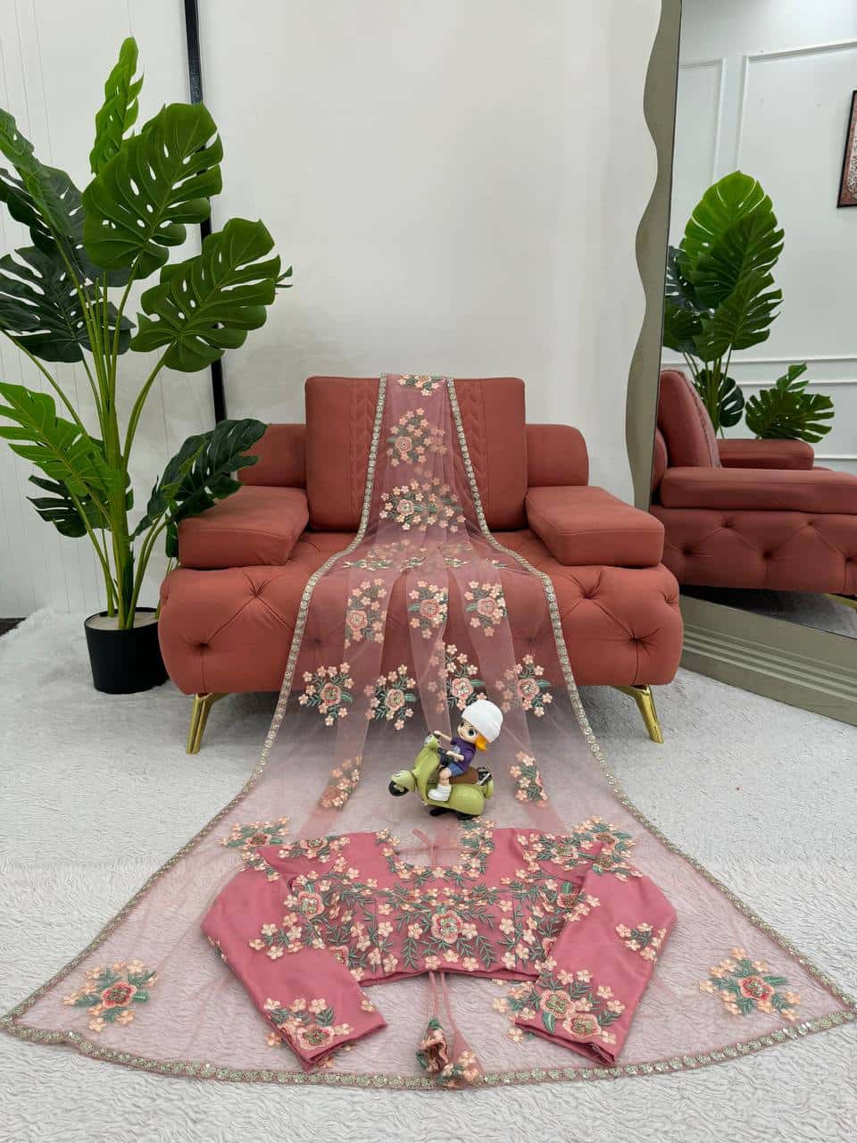 Soft net designer sraee ( un-stitched blouse )