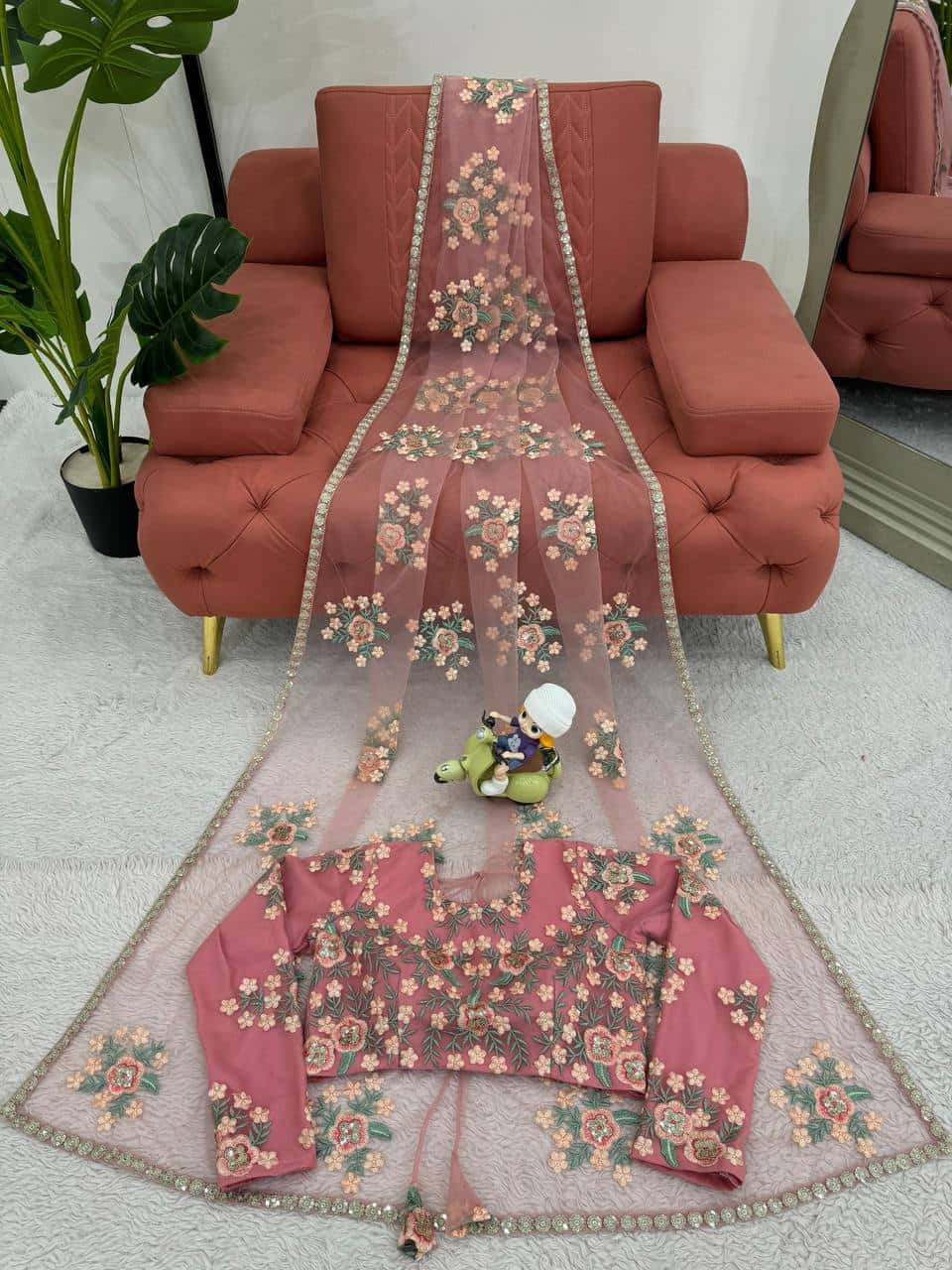 Soft net designer sraee ( un-stitched blouse )