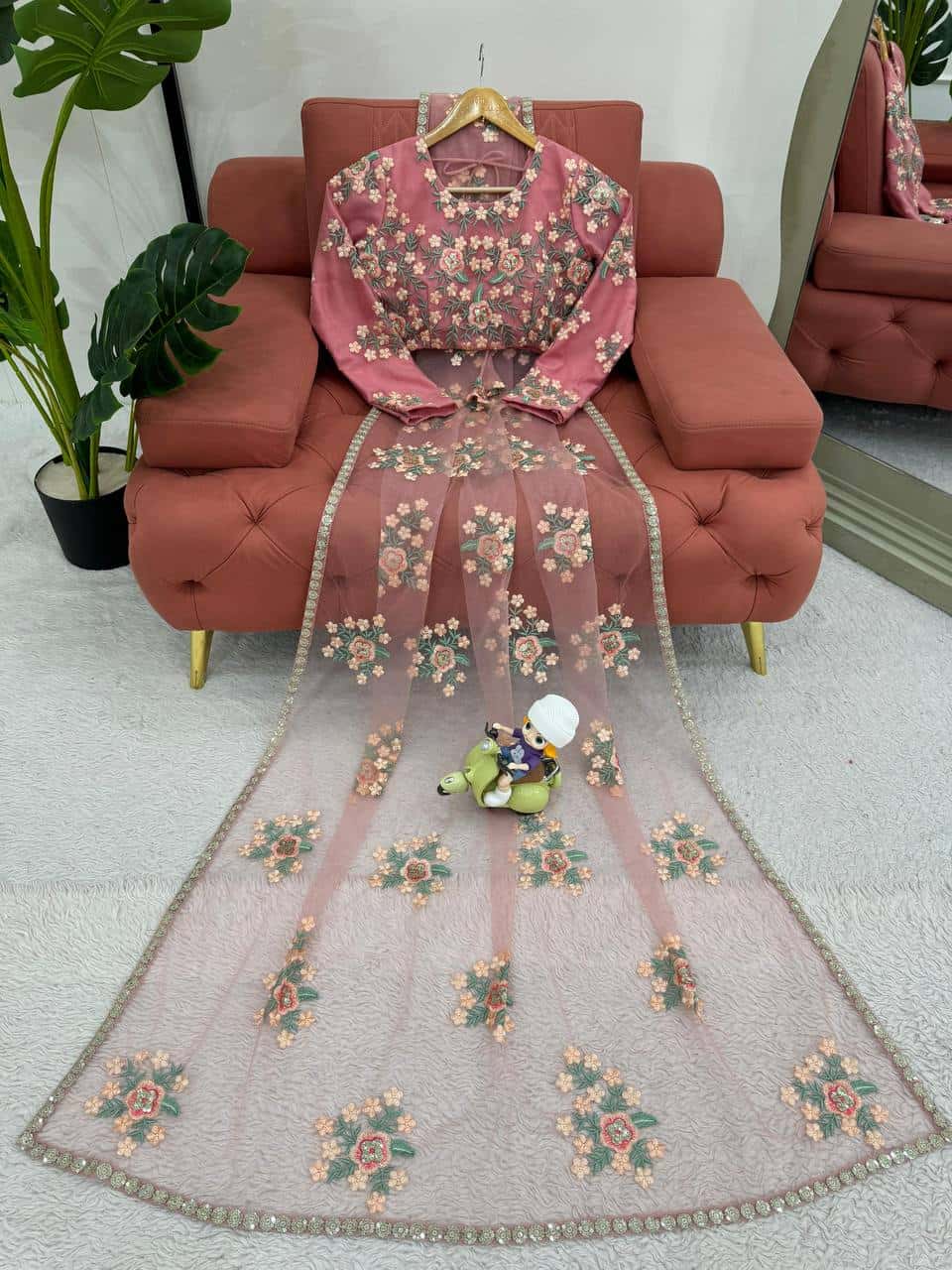 Soft net designer sraee ( un-stitched blouse )