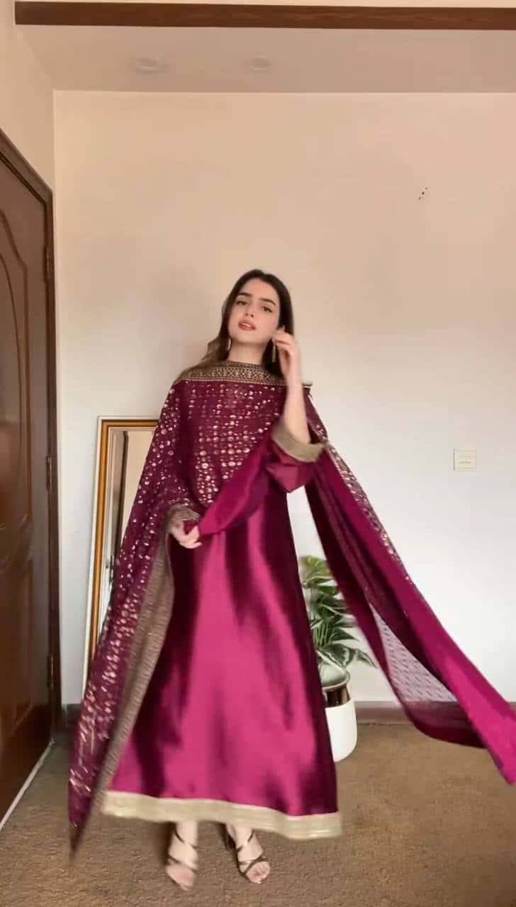 Solid Monsoon silk kurta pant with heavy thread work dupatta sets
