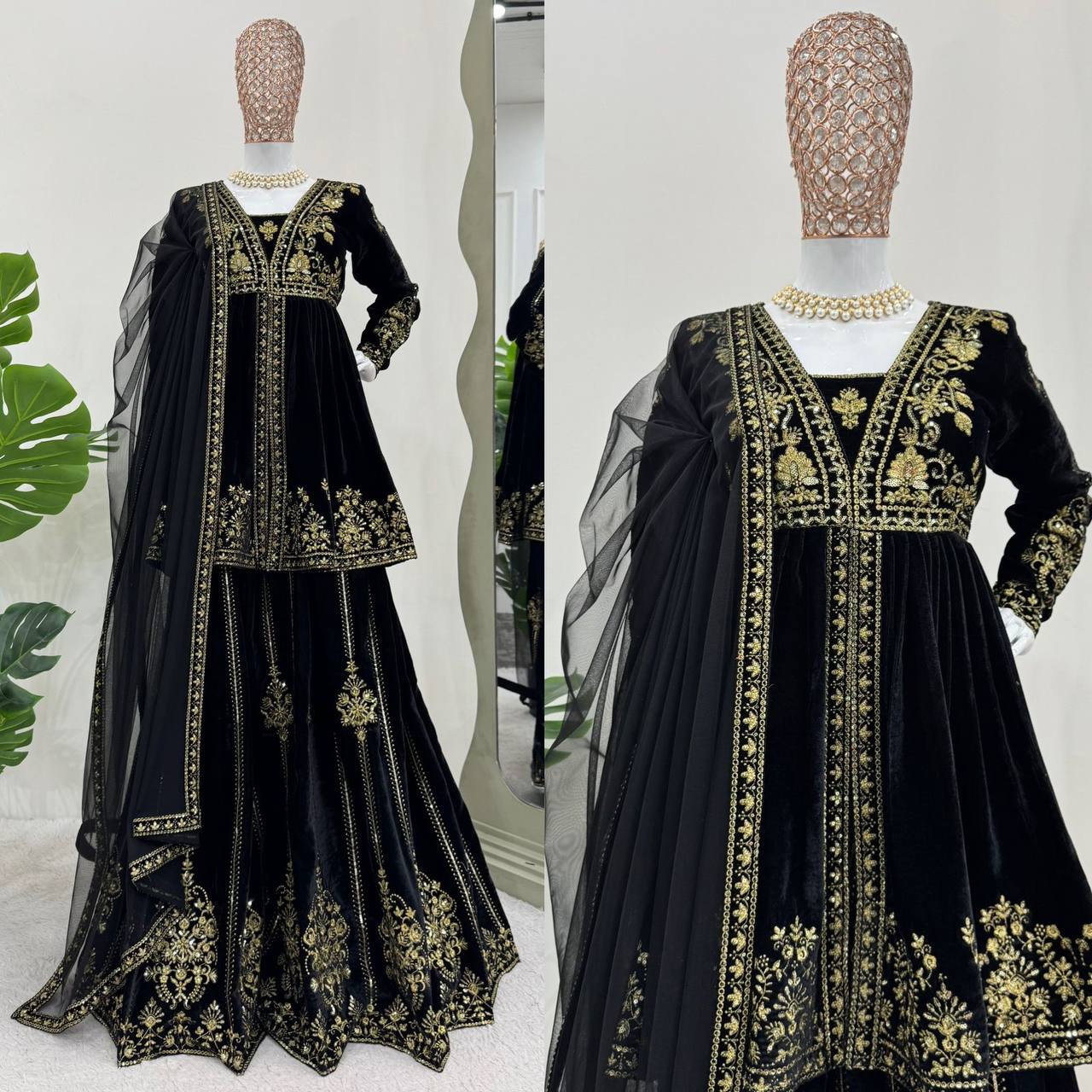 Velvet suit kurta with sharara