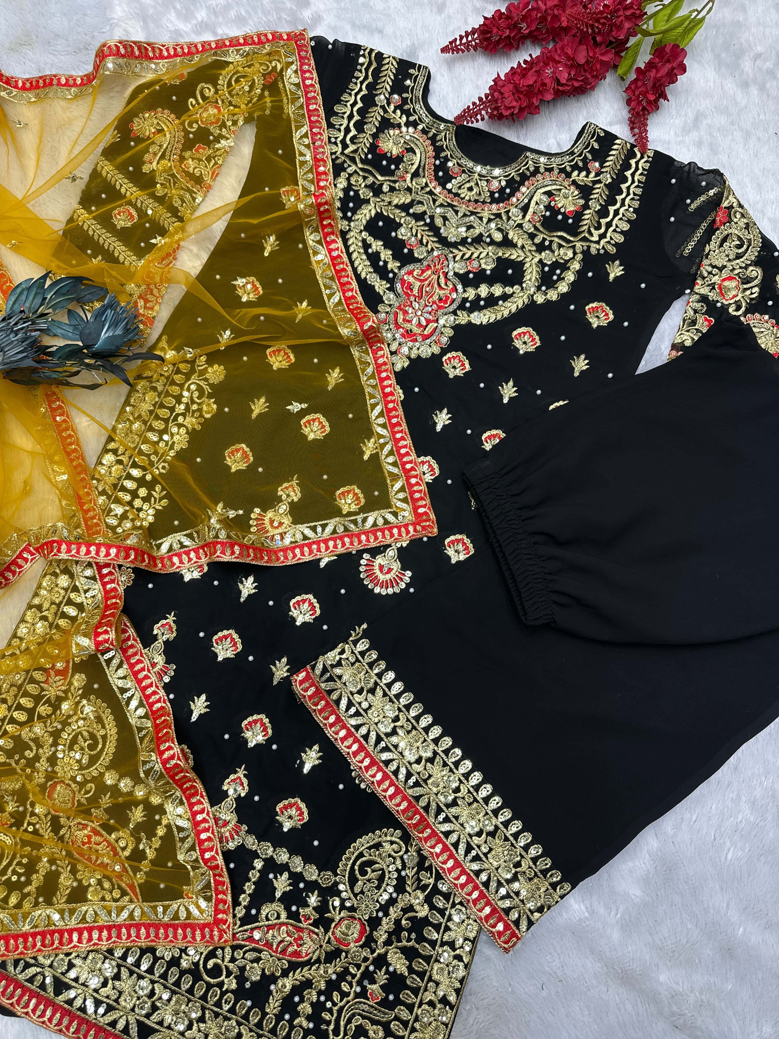 Heavy Faux Georgette Kurta Palazzo with Dupatta