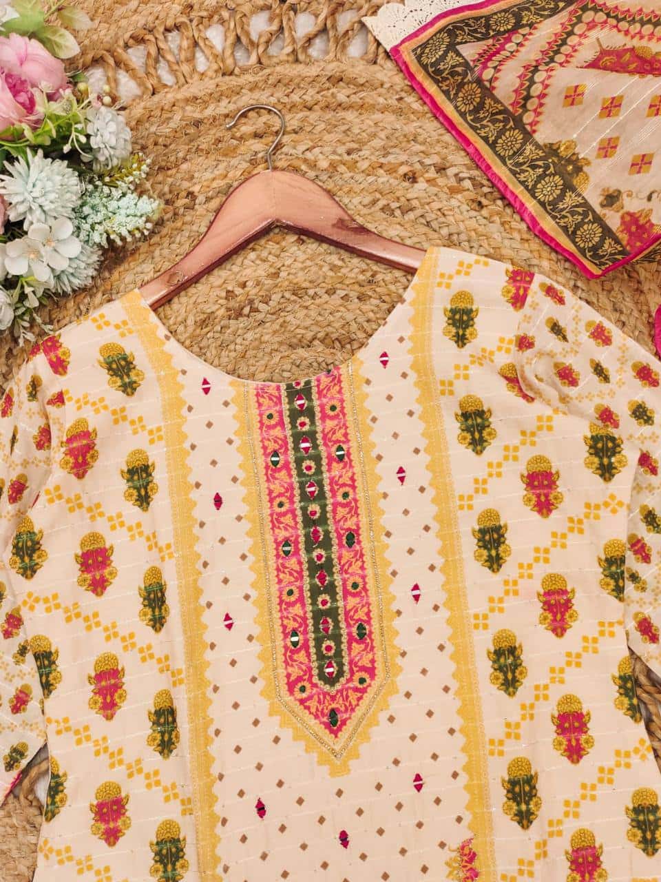 Cotton suit sets with chanderi fabric dupatta