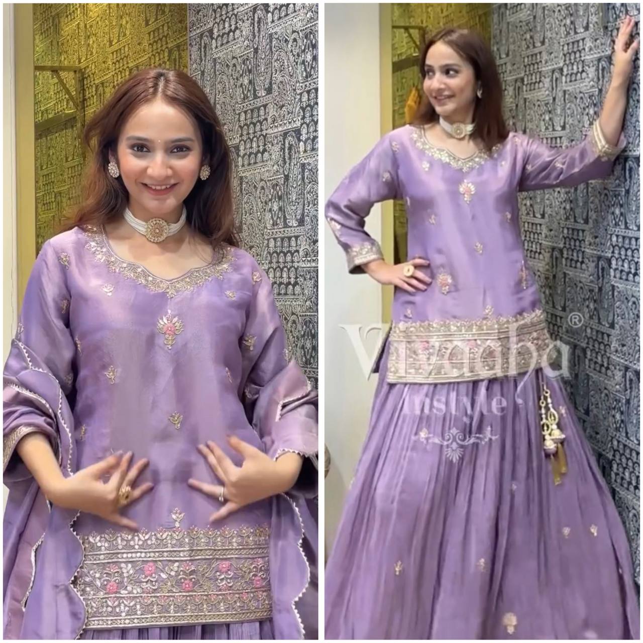 Designer Jimmy Choo Silk Embroidered Lehenga Set with Dupatta