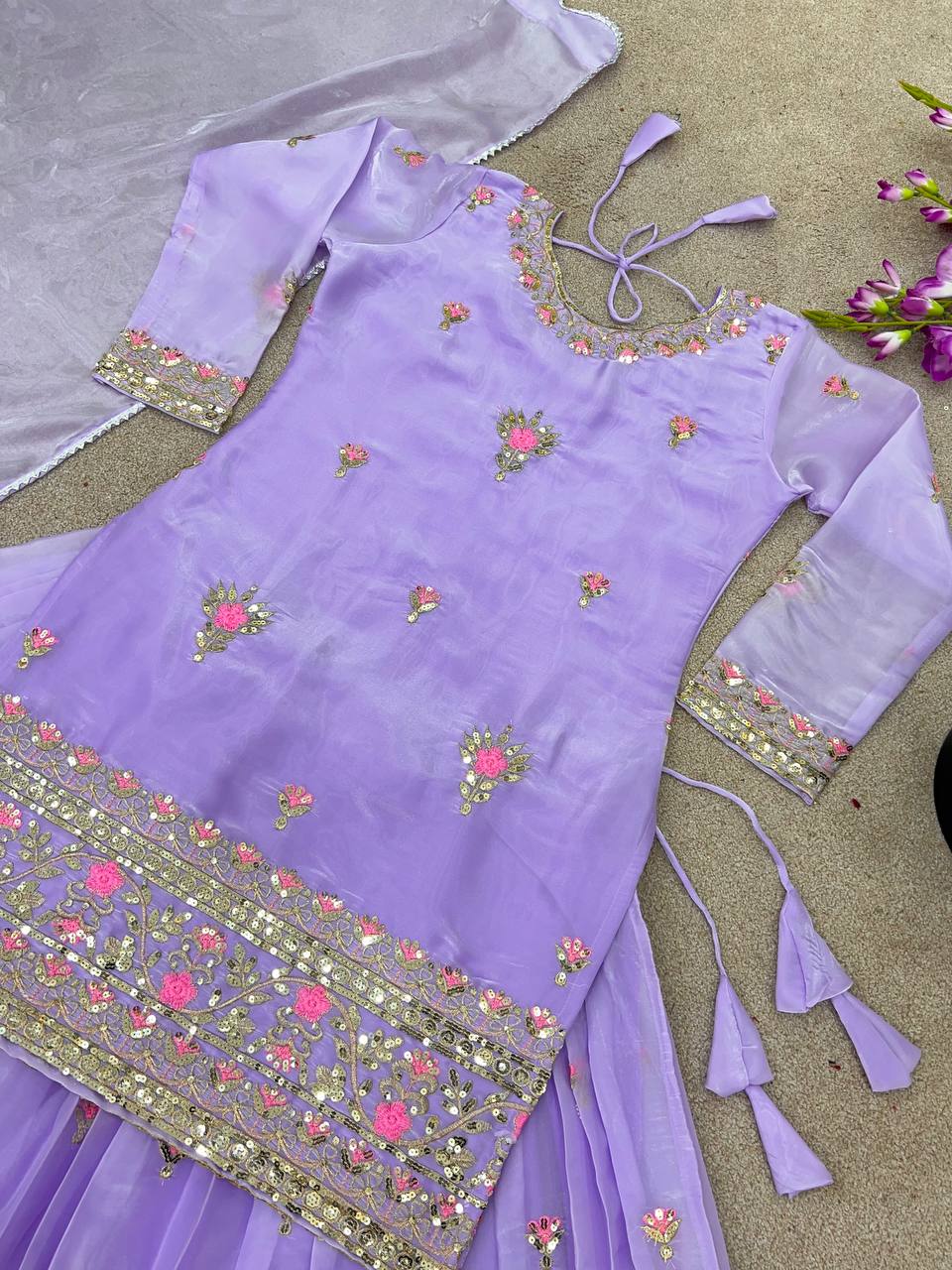 Designer Jimmy Choo Silk Embroidered Lehenga Set with Dupatta