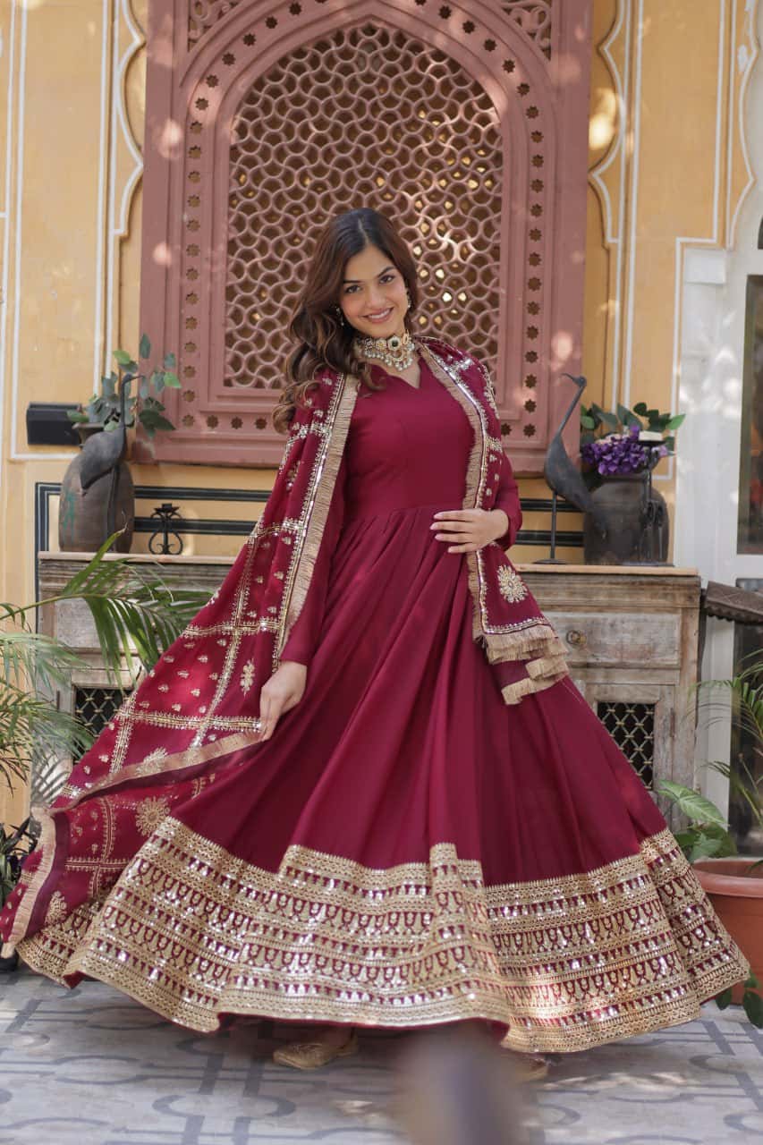 "Embroidered Star Georgette Gown with Sequins and Designer Dupatta"