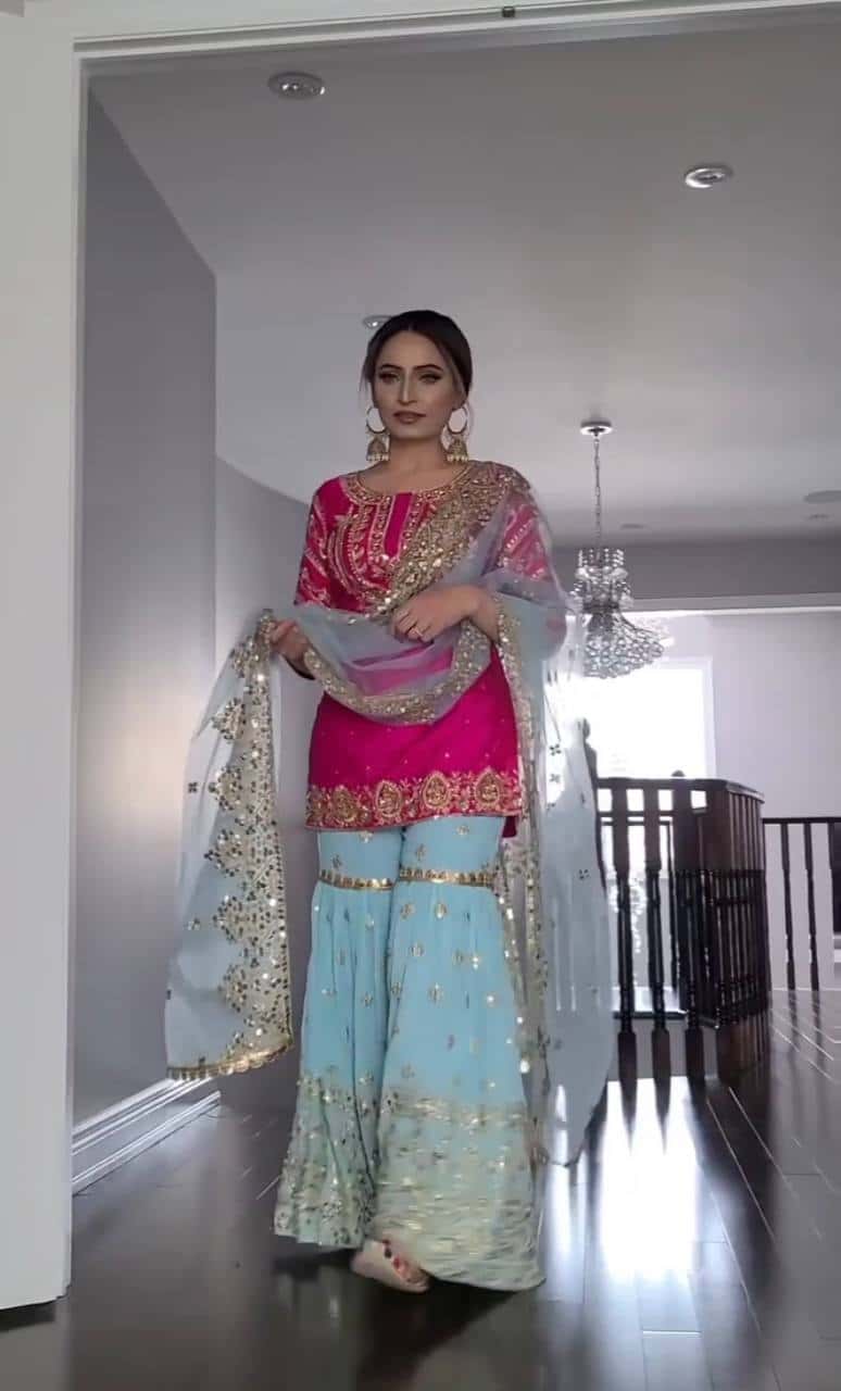 Faux georgette embroidery work stitch readymade salwar suit