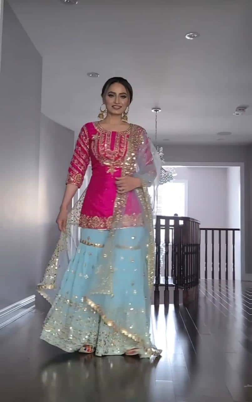 Faux georgette embroidery work stitch readymade salwar suit