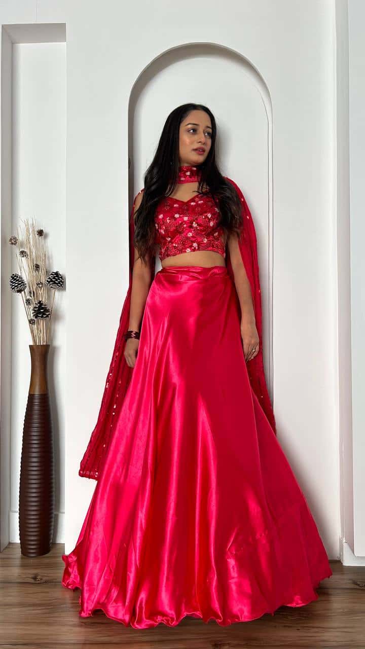Japan Satin Silk Blouse lehenga with Dupatta