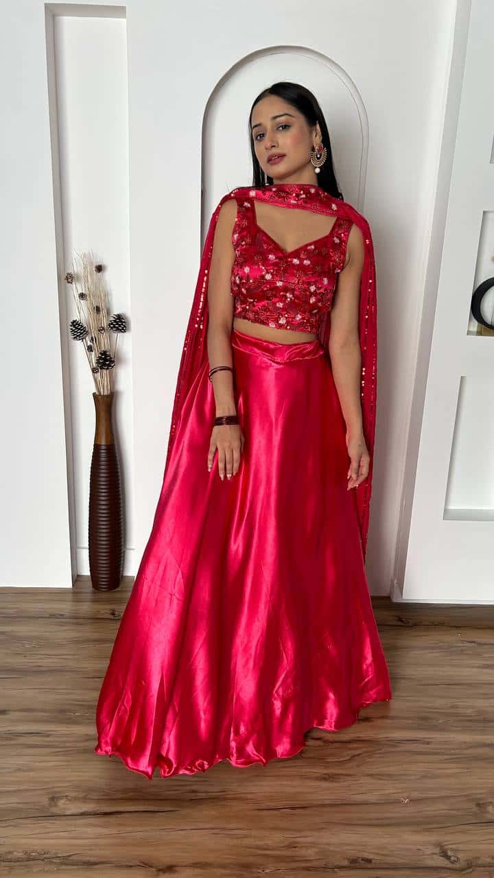 Japan Satin Silk Blouse lehenga with Dupatta