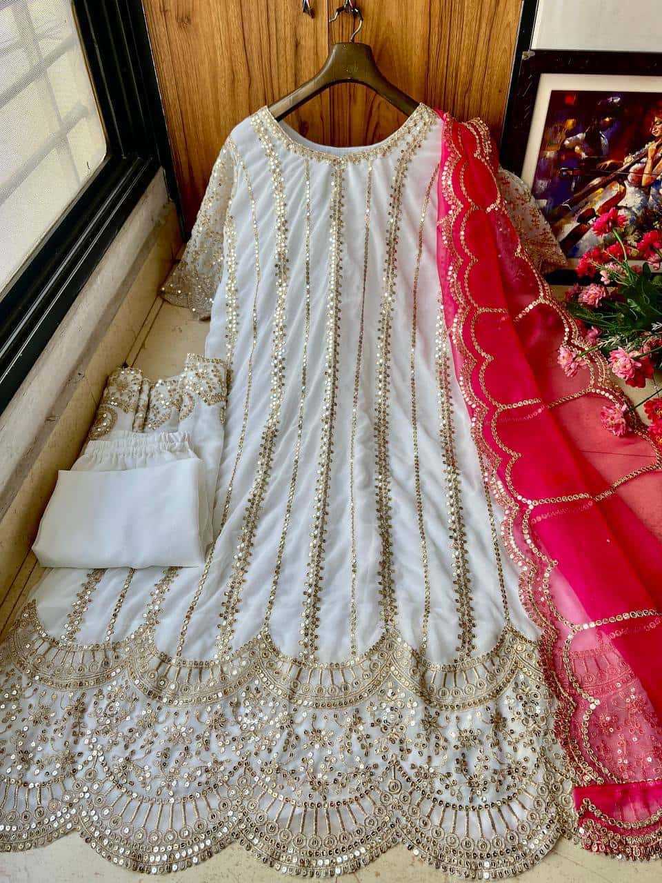 "Luxurious Sequins Embroidered Georgette & Organza Set – Fully Stitched"