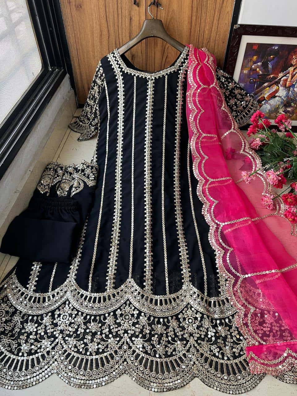 "Luxurious Sequins Embroidered Georgette & Organza Set – Fully Stitched"