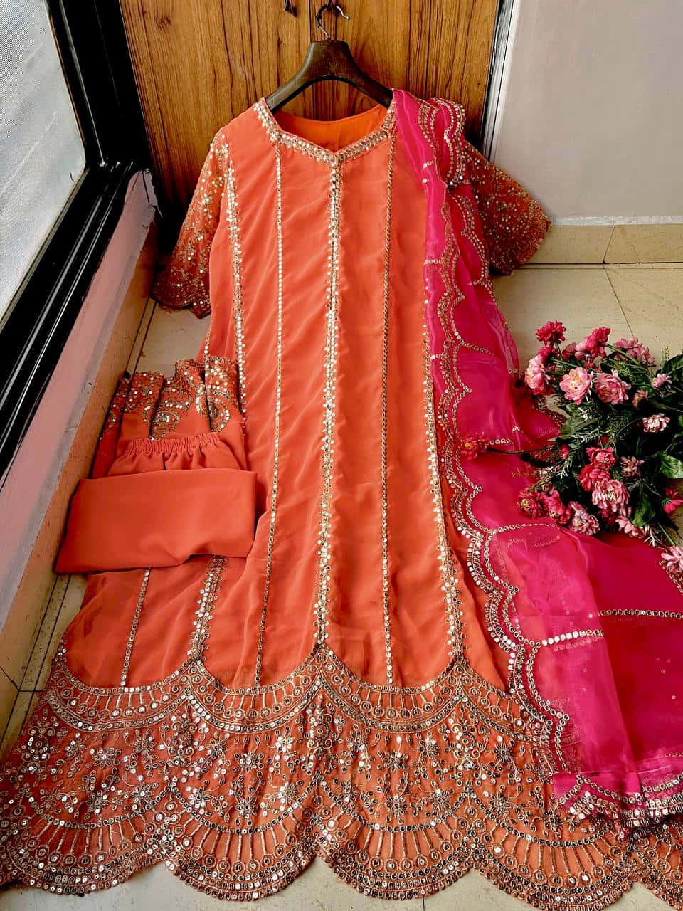 "Luxurious Sequins Embroidered Georgette & Organza Set – Fully Stitched"