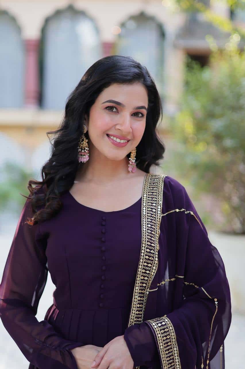 "Elegantly Embellished Faux Blooming Sequin Gown with Dupatta – Perfect for Festive Occasions"