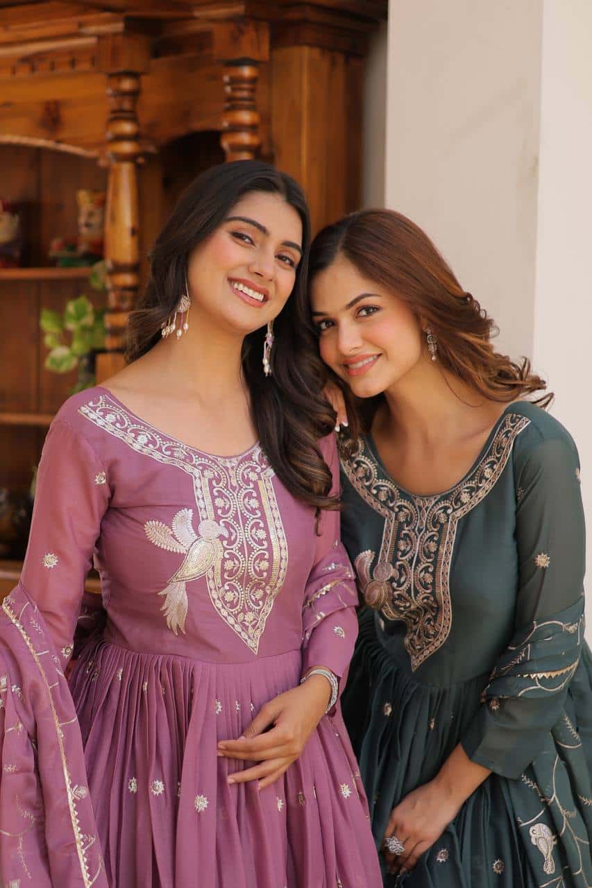Hand embroidered designer gown with dupatta sets