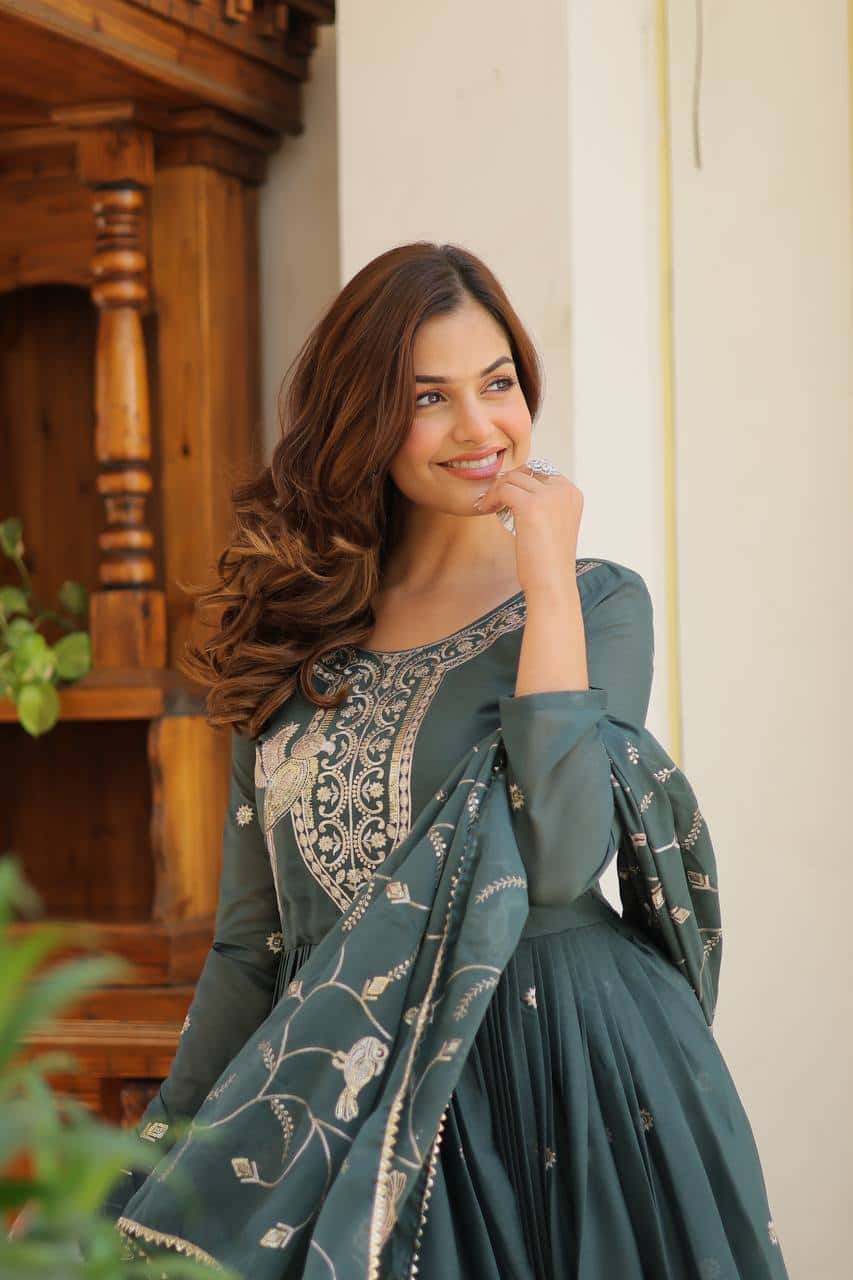 Hand embroidered designer gown with dupatta sets