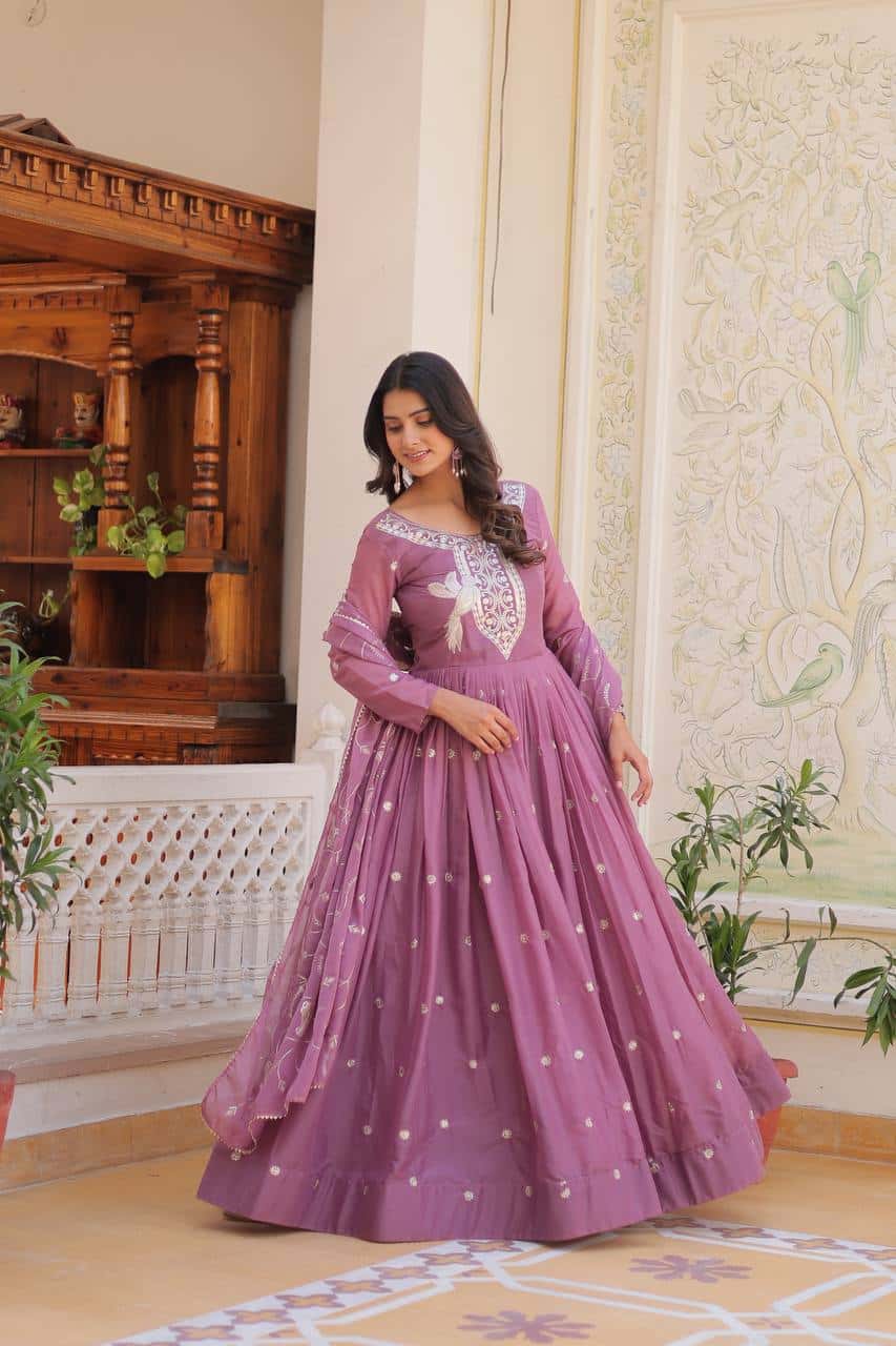 Hand embroidered designer gown with dupatta sets