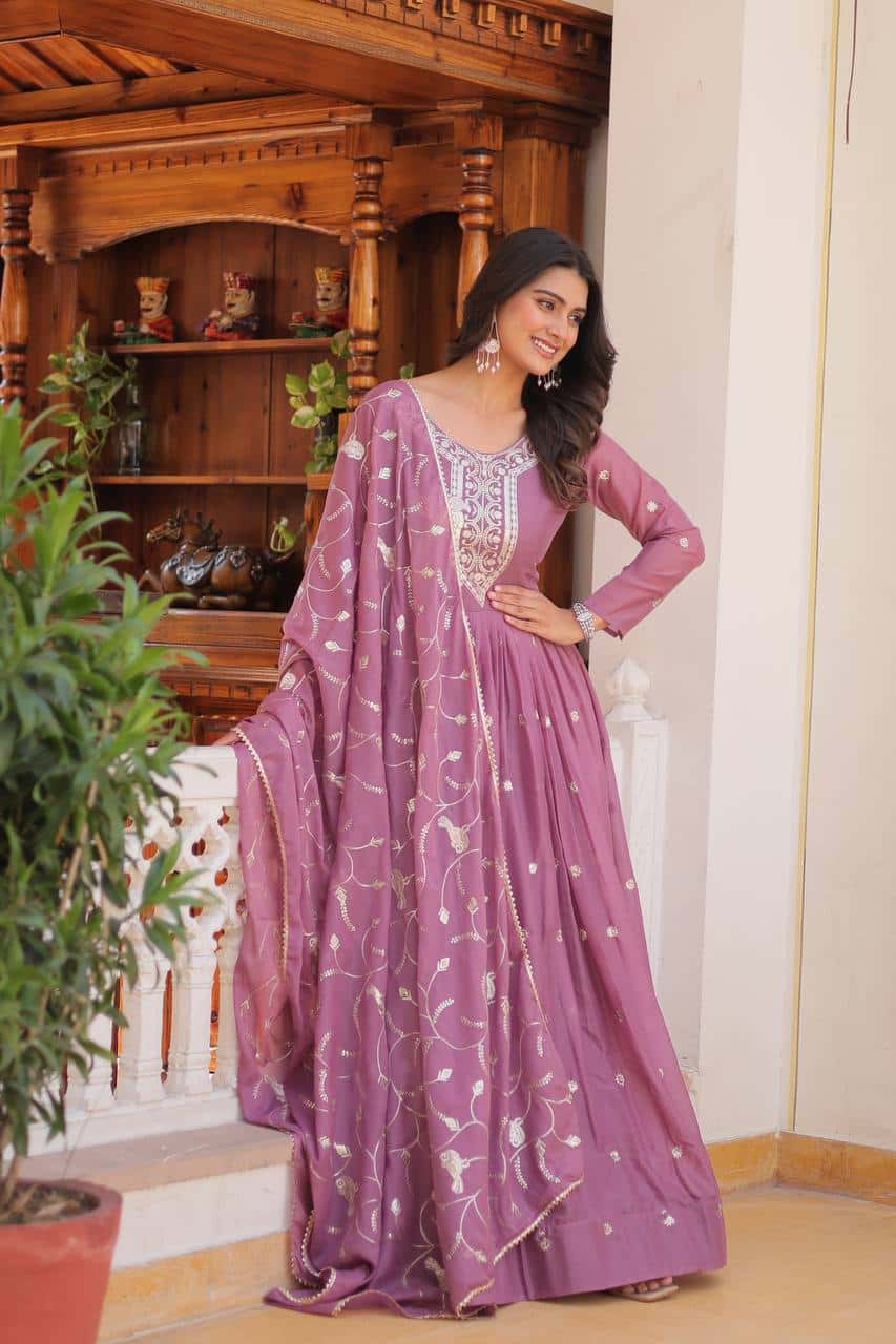 Hand embroidered designer gown with dupatta sets