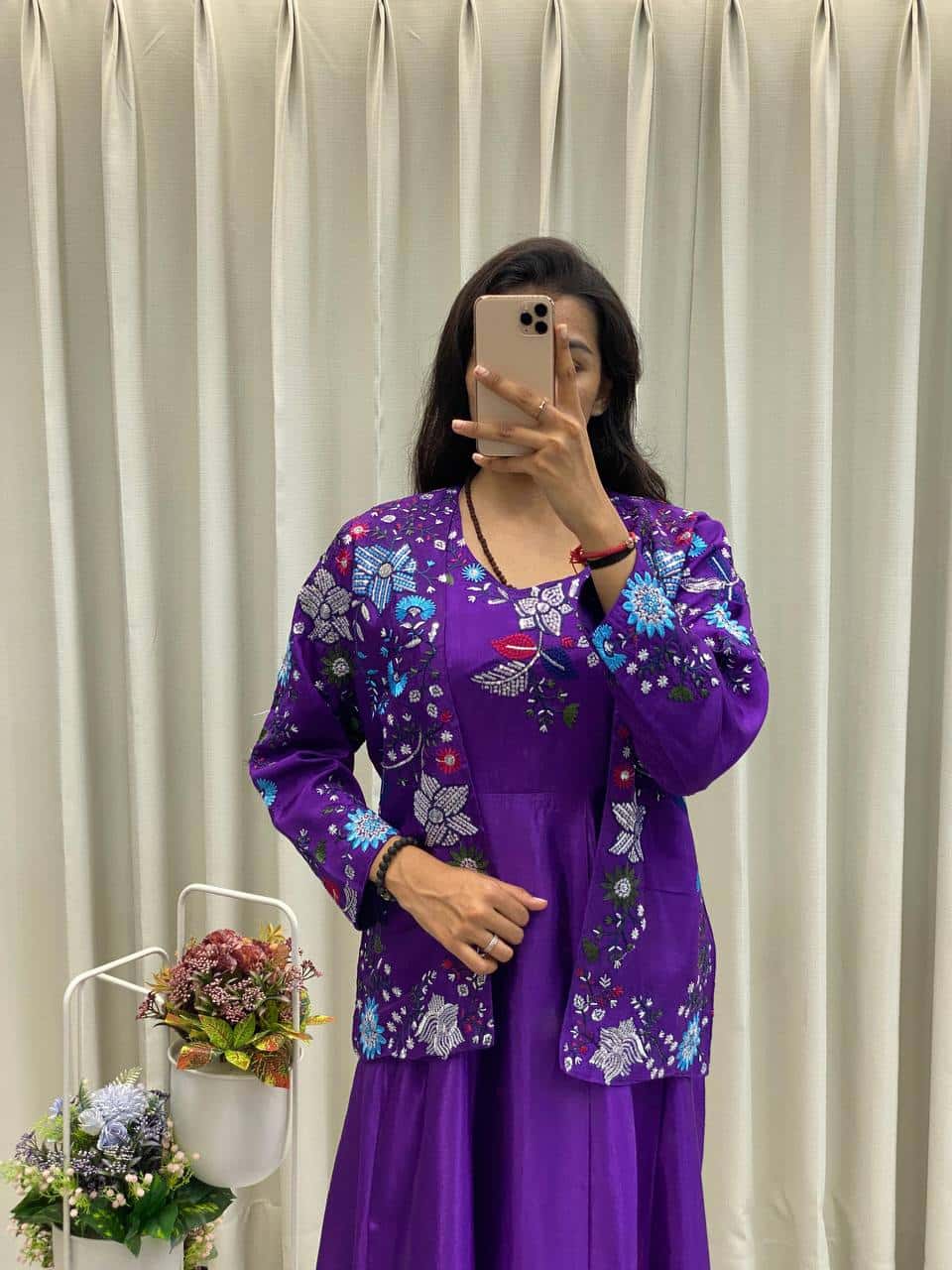 "Elegant Chinon Koti & Gown Set with Detailed Sequence Embroidery"