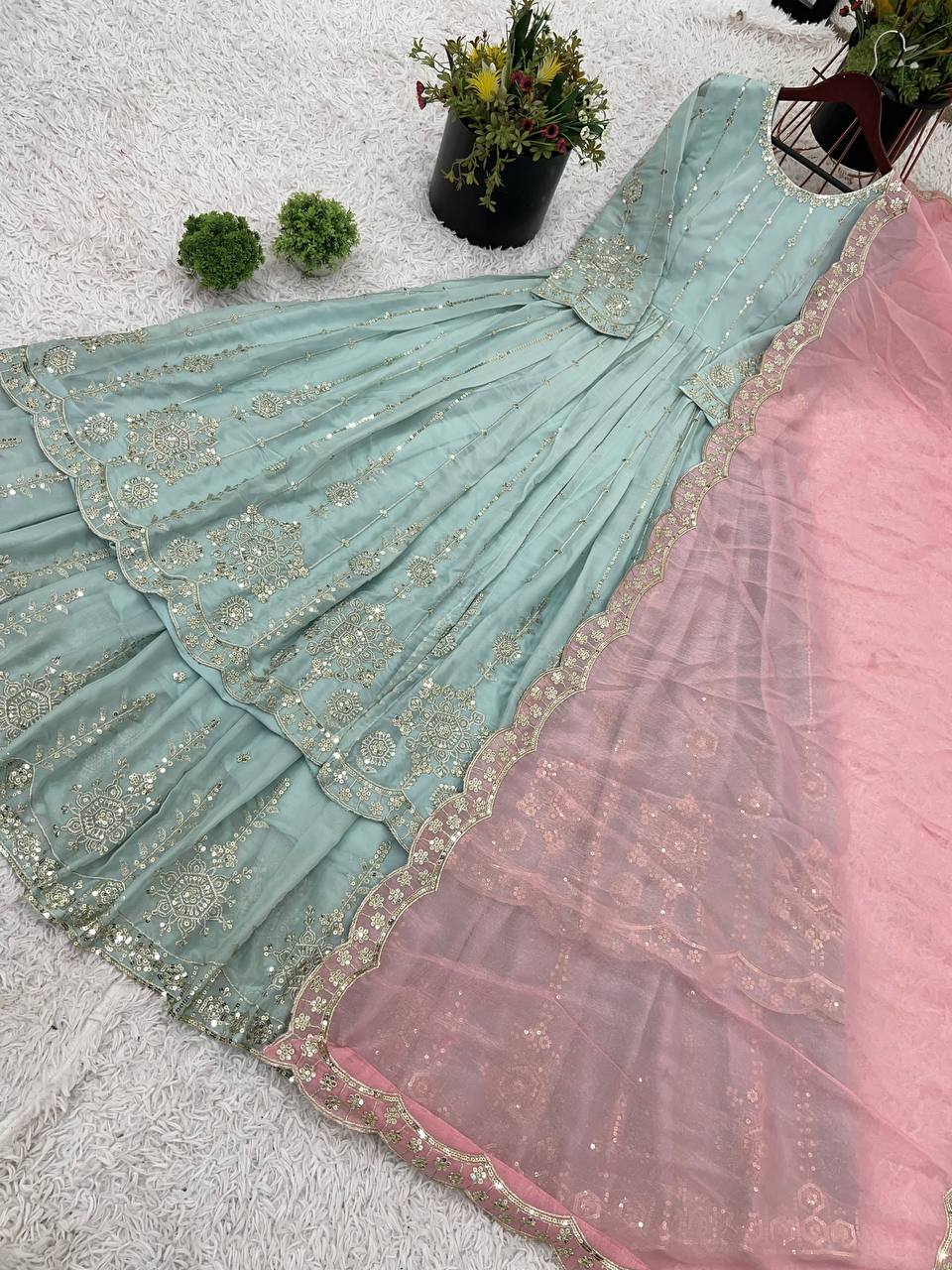 Women Anarkali star georgette kurta lehenga with dupatta sets