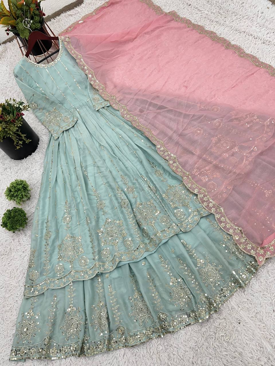 Women Anarkali star georgette kurta lehenga with dupatta sets