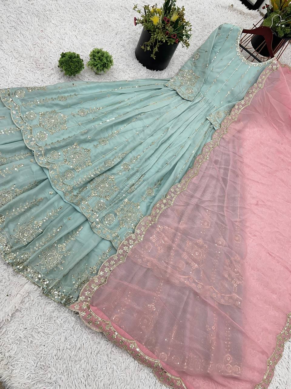 Women Anarkali star georgette kurta lehenga with dupatta sets