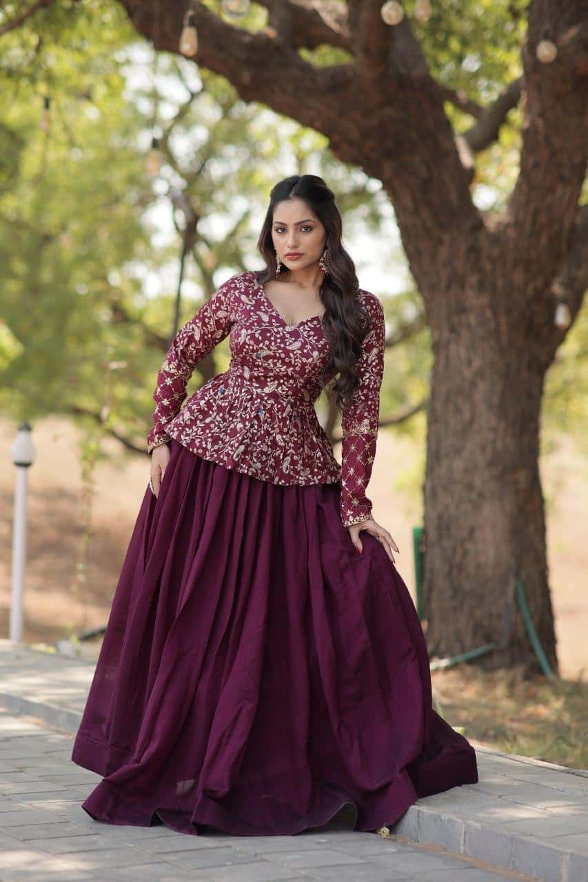 Pure Dyable Viscose Jacquard with Rich Flower Design Lehenga with Blouse