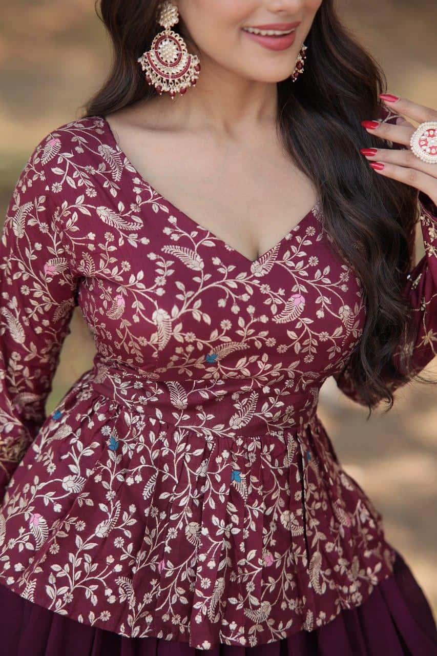 Pure Dyable Viscose Jacquard with Rich Flower Design Lehenga with Blouse