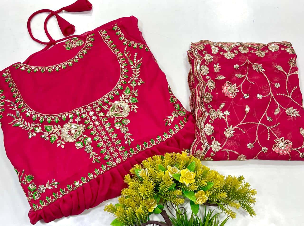 "Elegant Heavy Georgette Gown with Sequence, Zari & Thread Embroidery - Free Size, 3 Meter Flair"