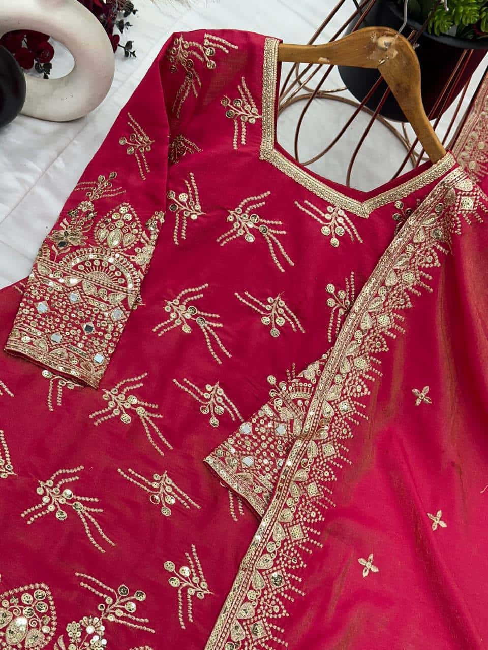 "Elegance Redefined: Heavy Simmer Silk Sharara Set with Embroidery Sequence Work"