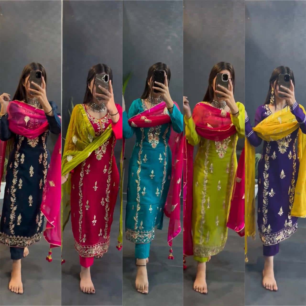 "Elegant Heavy Chinnon Silk Embroidered Set with Full Sleeves & Sequence Work"