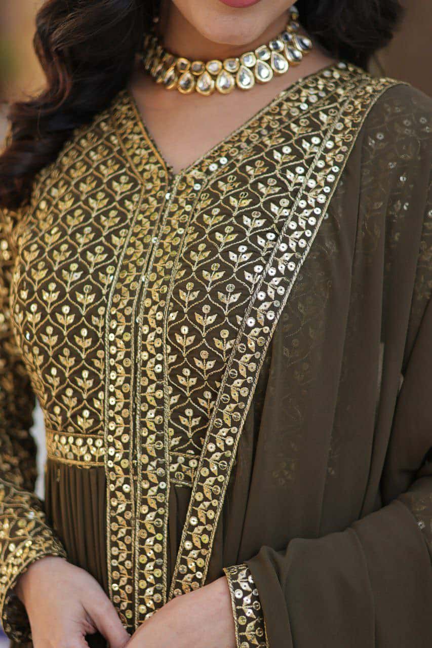 "Elegant Faux Georgette Embroidered Set with Sequins Dupatta"