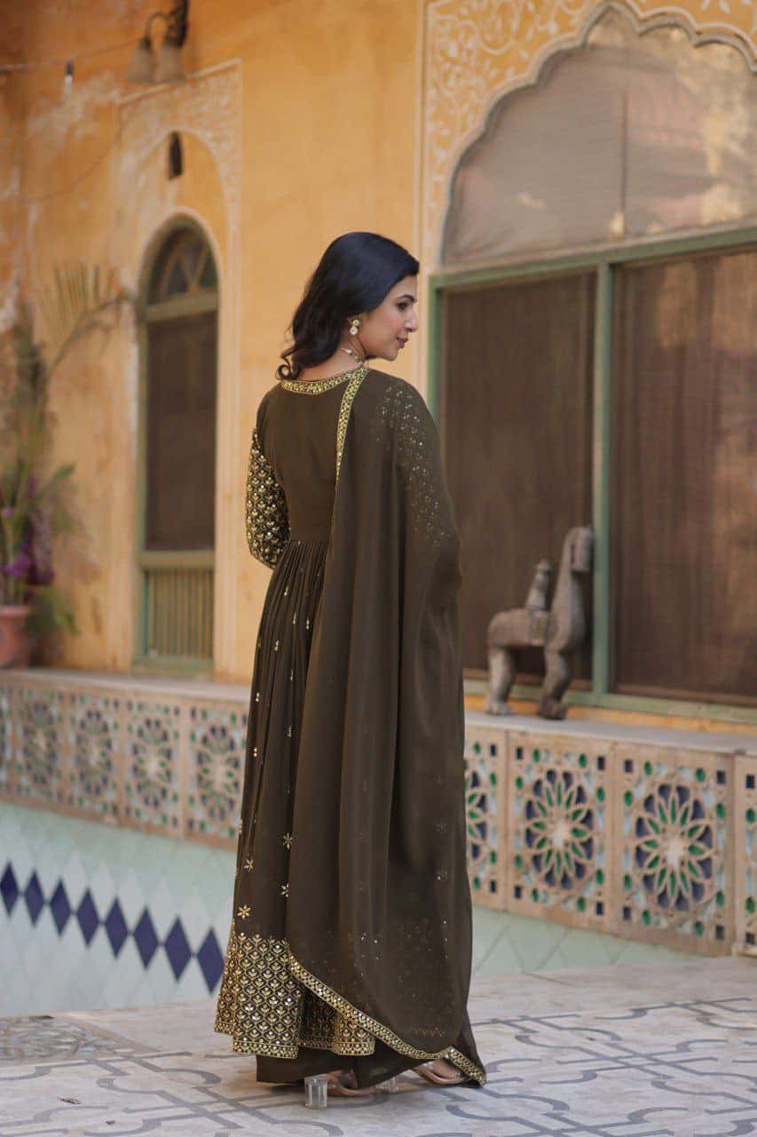 "Elegant Faux Georgette Embroidered Set with Sequins Dupatta"