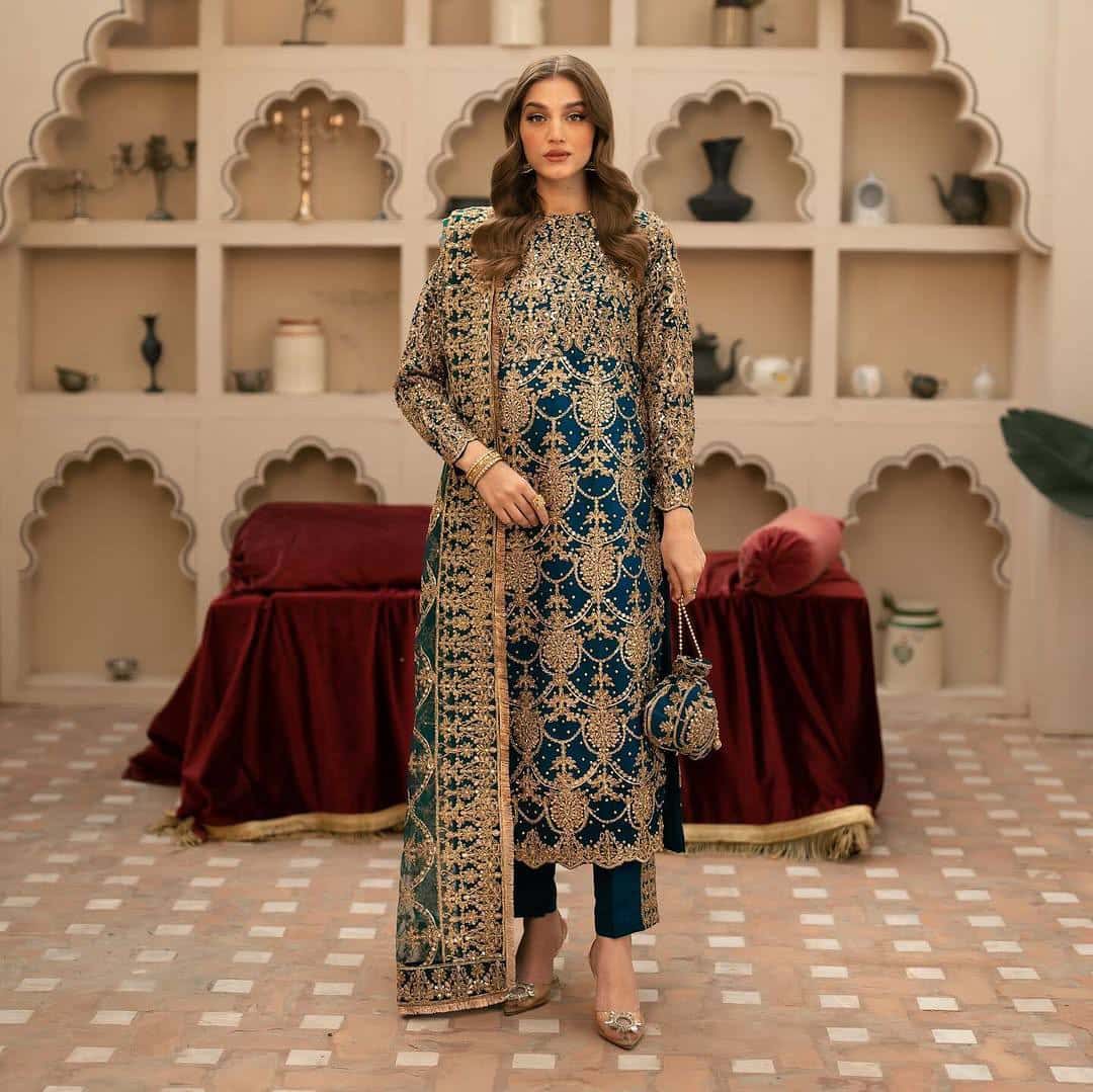 Elegant Embroidered Faux Georgette Top and Pant & Dupatta Set