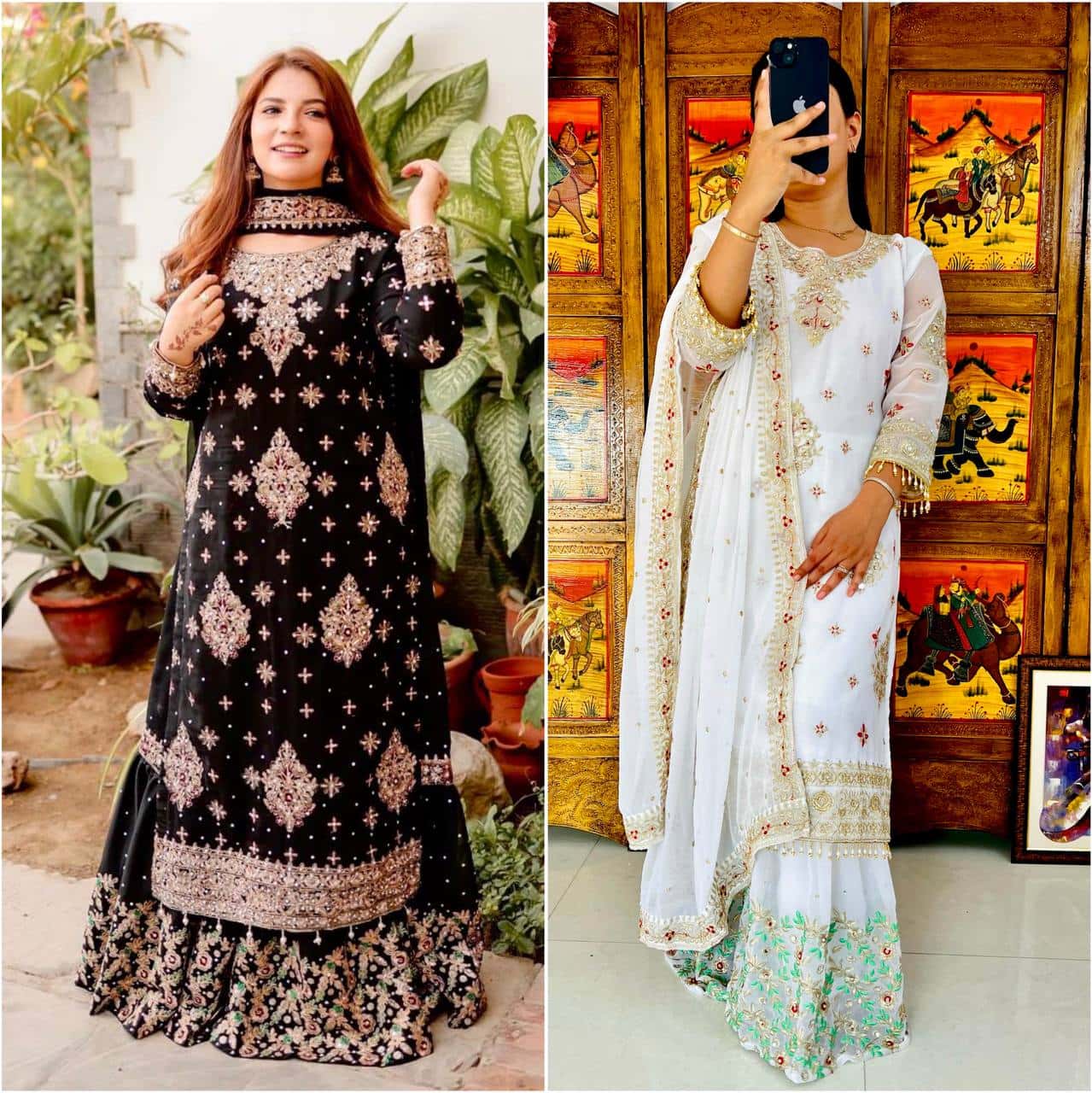 Heavy faux georgette readymade black and white stitch salwar suit