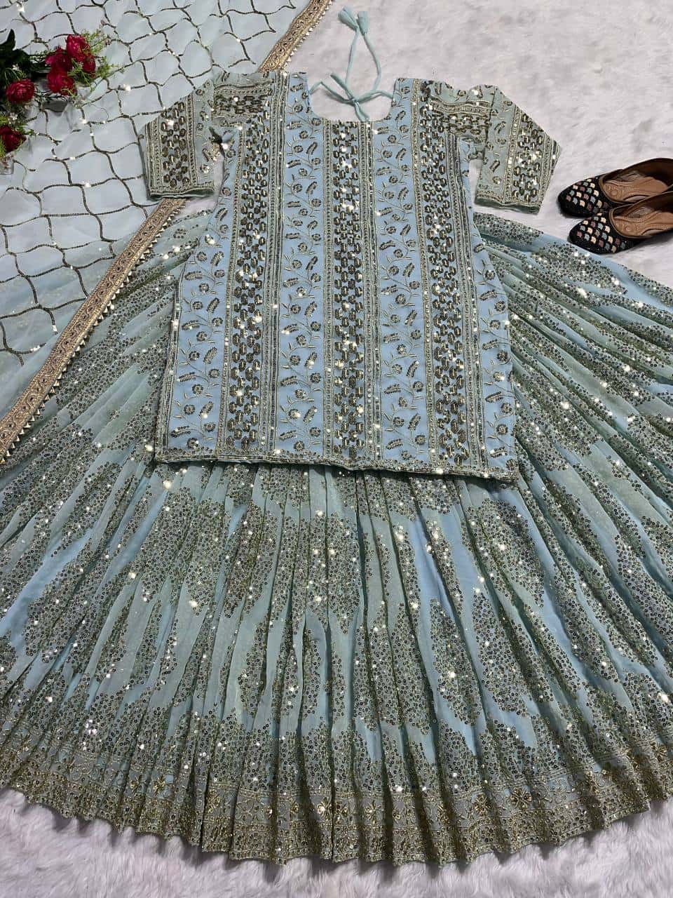 Wedding wear georgette stitched lehenga set