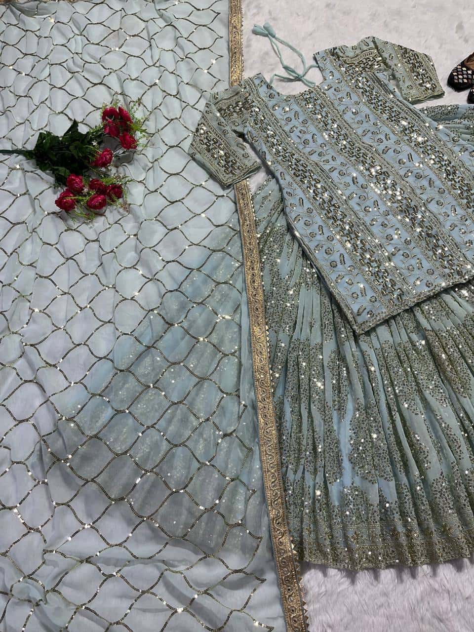 Wedding wear georgette stitched lehenga set