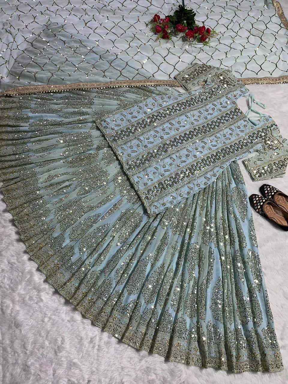 Wedding wear georgette stitched lehenga set